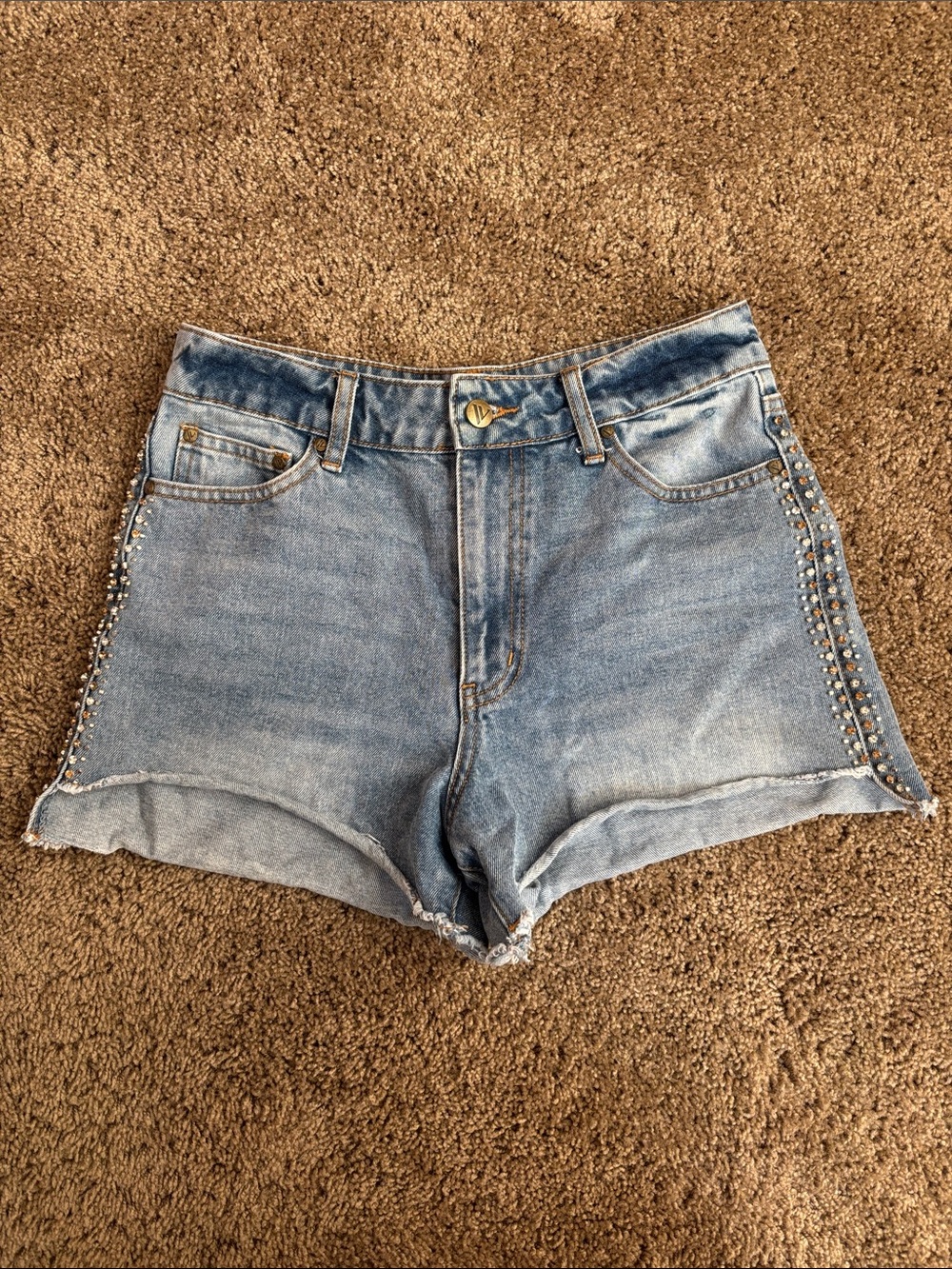Denim cutoffs with studded bling detail